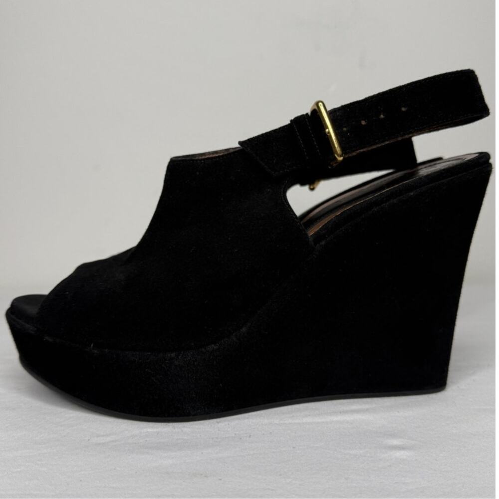 Marni Black Suede Slingback Platform Wedge Sandals Made in Italy EU 40
